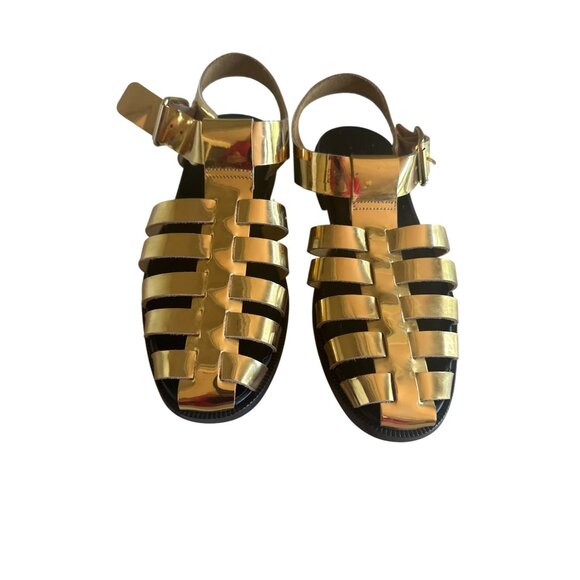 NWOB J.Crew Gold Gladiator Sandals 8.5 Leather Upper Buckle Closure - Picture 1 of 6